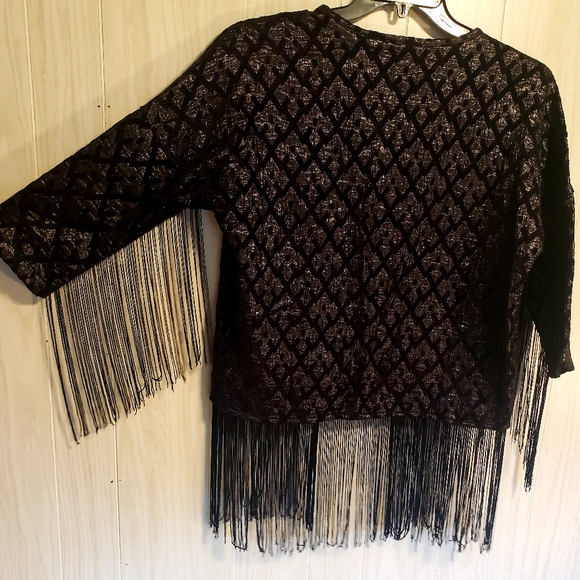 1920s Black Flapper Fringe Vera Moda 3/4 Jacket - Picture 4 of 10